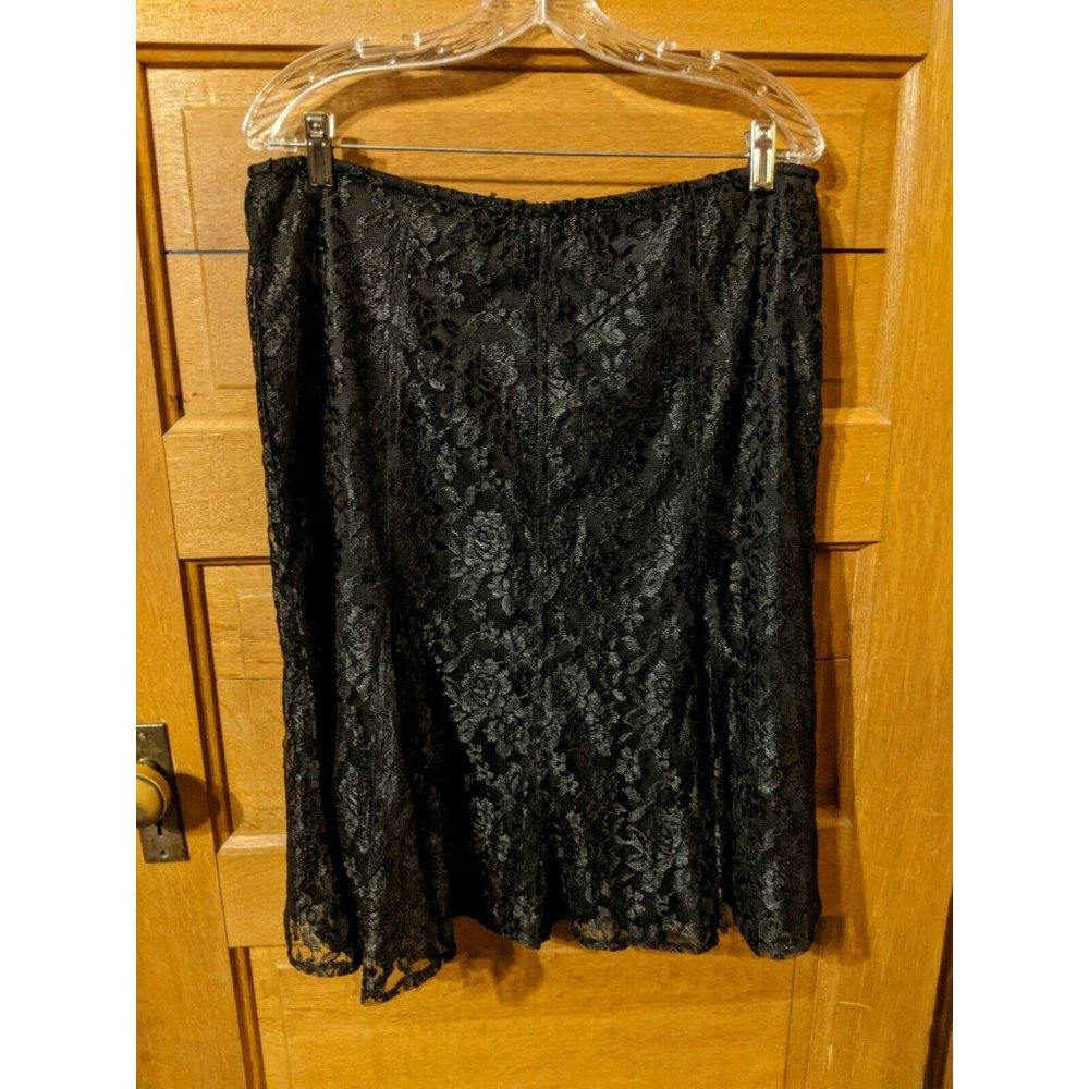 Catos Size 14 Skirt Aline Lace Black Lined Dressy Career Stretchy Modest